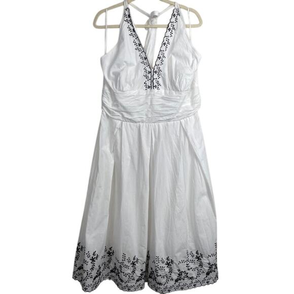 Robbie Bee Dresses & Skirts - Robbie Bee, White Halter Dress/Black Embroidery, Backless